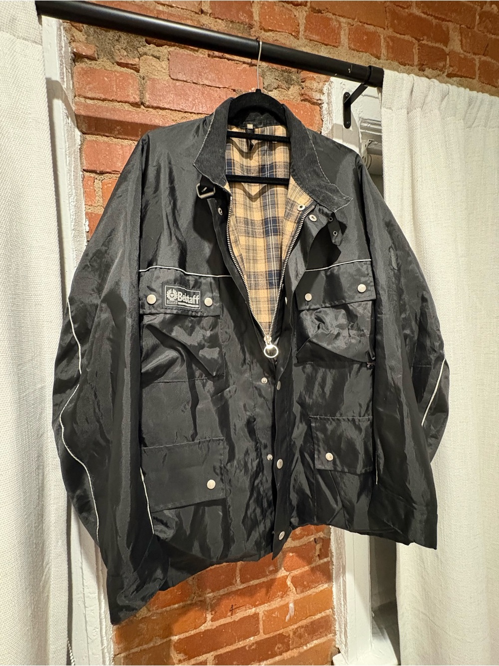 Belstaff Black Lightweight Jacket with Plaid Lining